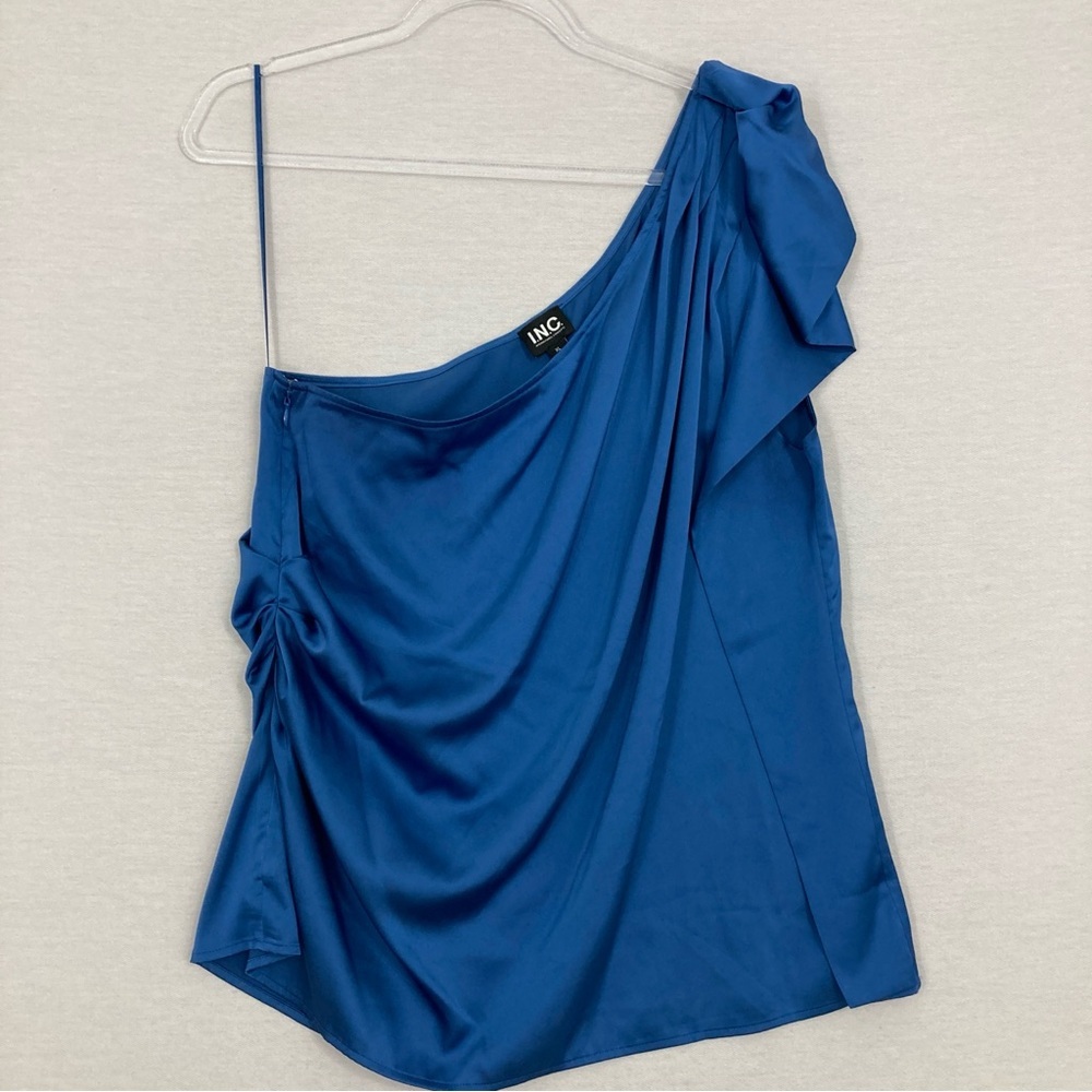 INC International Concepts Blue satin One-Shoulder Blouse Sz XL